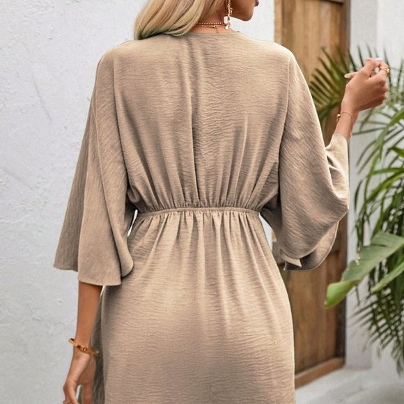 Apricot Preppy Womens Batwing Sleeve Belted Dress - Picture 2 of 5